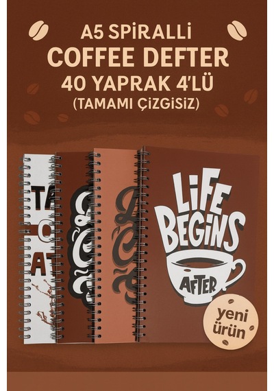 A5 Spiralli Coffee Defter 40 Yaprak 4'lü Tamamı Çizgisiz