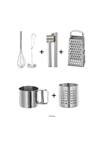5 Li Set, Duru Shop Idealısk Rende 2'li Çırpıcı Seti Koncıs Çelik Sarımsak Ezici Un Eleği Kaşıklık - 847179206 Diğer