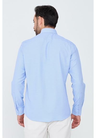 White Stone Mavi Mikro Desenli Dynamic Fit Erkek Uzun Kollu Gömlek MAVİ