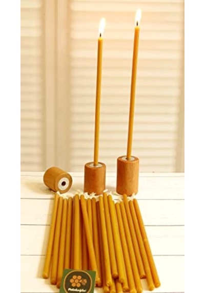 50 Adet Balmumu Mum Ve 3 Adet Özel Dizayn Ahşap Silindir Mumluk Dilek Mumu Doğal Petek Mum Beeswax Candle Sarı Çok Renkli