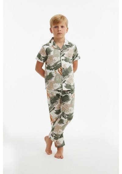Modanıno Erkek Çocuk %100 Pamuk Ve Gömlek Tarz Pijama Takımı 2-13 Yaş 12687ıs Haki