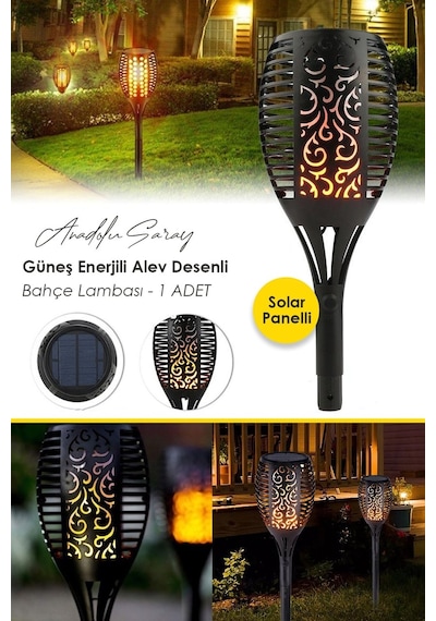 Alev Efektli Solar Led Güneş Enerjili Bahçe Lambası Aydınlatması Çok Renkli