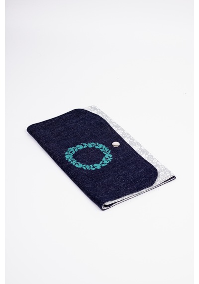 Fabric Craft Bag Kadın Kumaş Cüzdan Nakışlı Lacivert - Yeşil