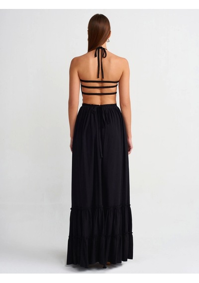 Olla Collection Uzun Keten Elbise-siyah Siyah
