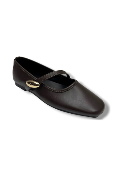Ceylan Shoes 123-26 Cilt Deri Tokalı Tek Bantlı Anatomik Kadın Babet Kahverengi