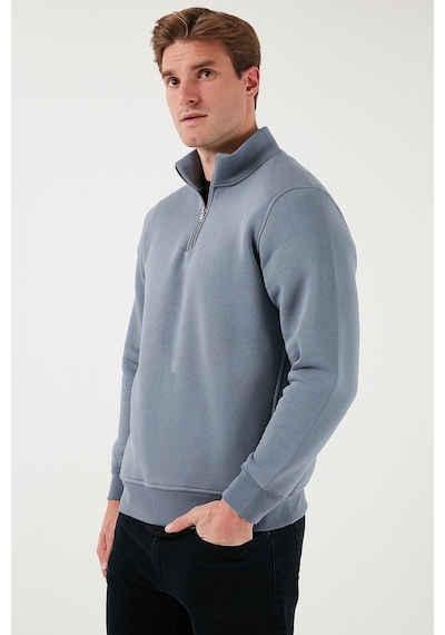 Buratti Pamuklu Regular Fit Yarım Fermuarlı Dik Yaka Erkek Sweat 59052592 Koyu Gri