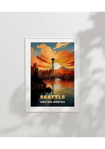Çerçevesiz Poster Space Needle İle Gün Batımı