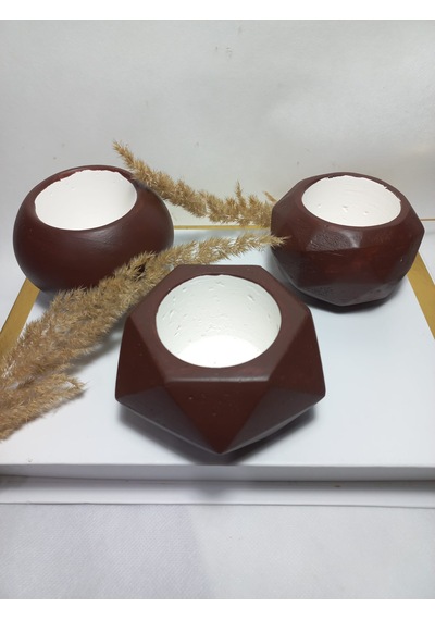 Dekoratif Chocolate Kahve Saksı 3'lü Set - Kaktüs/sukulent Saksısı,çiçeklik Seti -
