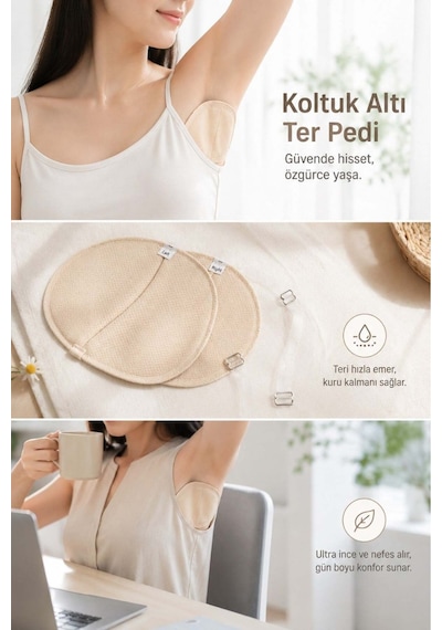 Koltuk Altı Ter Pedi Pamuk Kumaş Ter Emici Koltuk Altı Koruyucu Yıkanabilir 2 Paket Toplam 3 Çift / 6 Adet
