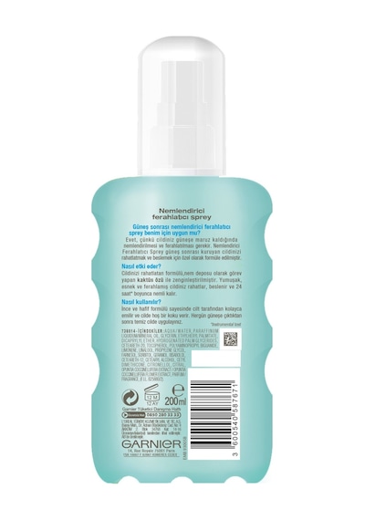 Garnier Güneş Sonrası Nemlendirici ve Ferahlatıcı Sprey 200 ML