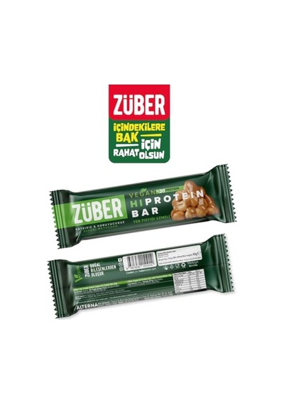 Züber Vegan Fıstık Ezmeli Yüksek Protein Bar 45g X 12 Adet