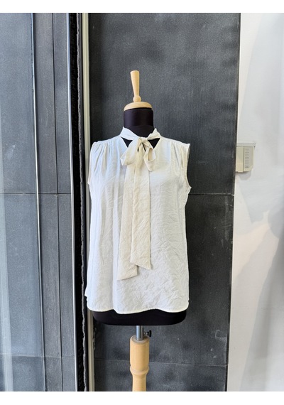 Pera Moda Sıfır Kol Fularlı Modal Yazlık Kadın Gömleği Beyaz