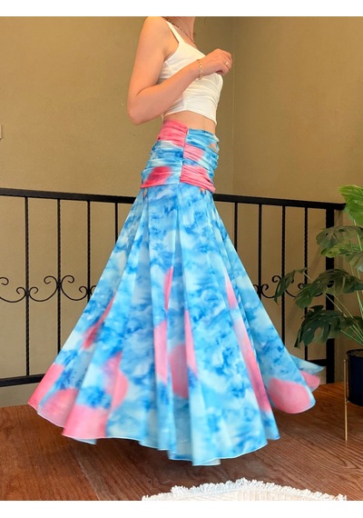 Ali Butik Desenli Drapeli Şifon Etek Çok Renkli