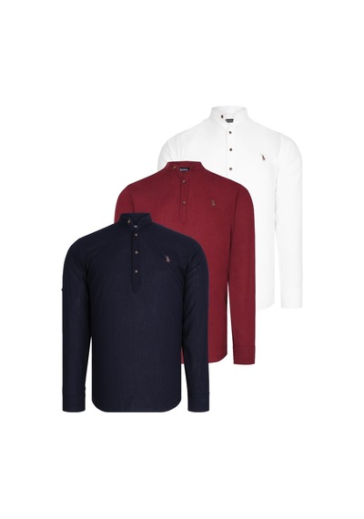 Üçlü Set G783 Dewberry Hakim Yaka Gömlek-lacivert-beyaz-bordo Lacivert-beyaz-bordo