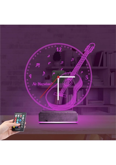 Luvivia Klasik Gitar Müzik Müzisyen Kişiye Özel Saatli 3d Lamba - Masa Gece Lambası Şeffaf