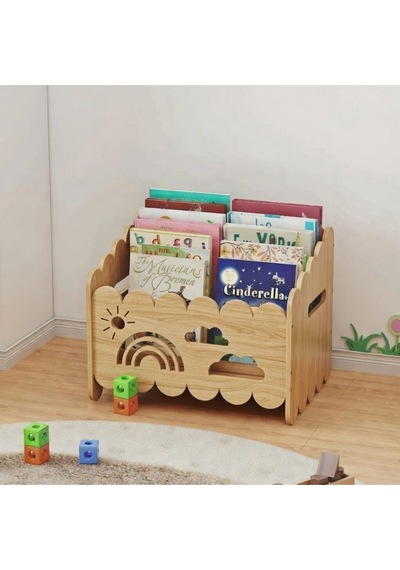 Montessori Ahşap Oyuncak Ve Kitap Saklama Kutusu Doğal