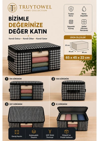 4'lü Fermuarlı Kazak Hurcu 65x45x22 Cm Dolap Düzenleyici Giysi Saklama Hurcu Çok Amaçlı Organizer Siyah Pencereli 4'lü Fermuarlı Kazak Hurcu 65x45x22 Cm Dolap Düzenleyici Giysi Saklama Hurcu Çok Amaçlı Organizer Siyah Pencereli