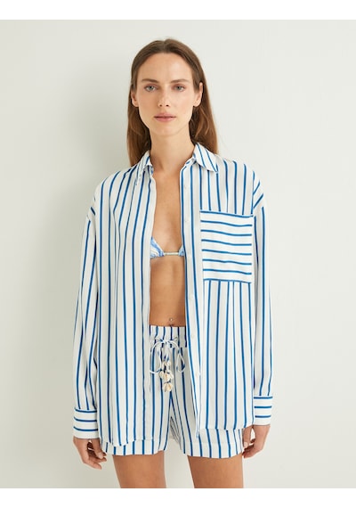 Koton Koton X Şahika Ercümen - Keten Karışımlı Oversize Gömlek Uzun Kollu Cep Detaylı Mavi Çizgili 4sak60132ew Mavi Çizgili Koton Koton X Şahika Ercümen - Keten Karışımlı Oversize Gömlek Uzun Kollu Cep Detaylı Mavi Çizgili 4sak60132ew Mavi Çizgili