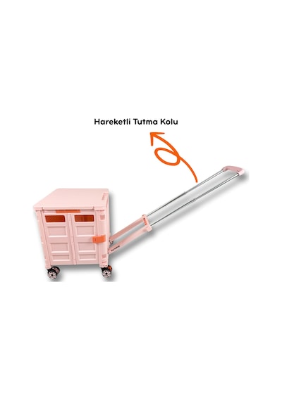 4 Tekerlekli, 55 Litre Pembe Katlanır Alışveriş Arabası - Hareketli Tutacaklı