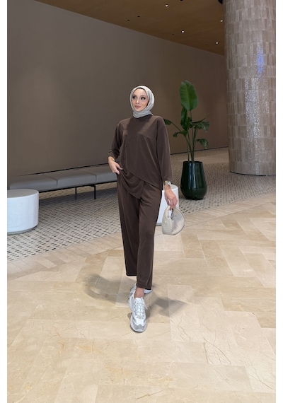Riella Butik Onana Oysho Tesettür Takım Kahverengi