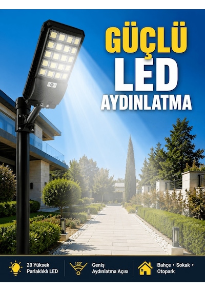 Lexroo Hareket Sensörlü Solar Led Aydınlatma 3 Modlu Uzaktan Kuma