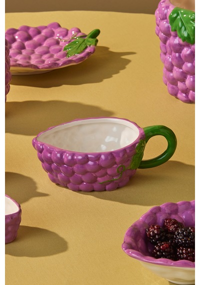 Karaca Grape Üzüm Desenli Kulplu Kase 17 Cm Mor