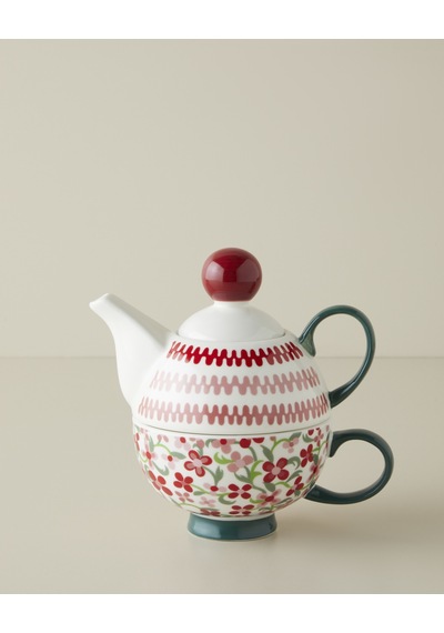 Country Bloom New Bone China Demlik Seti 380 260 Ml Bordo-yeşil