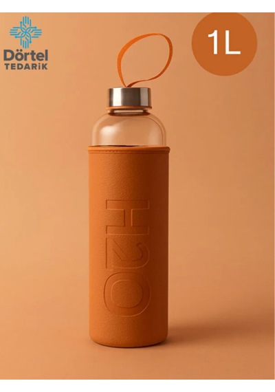 H2o Deri Kılıflı Cam Matara 1000 Ml Turuncu