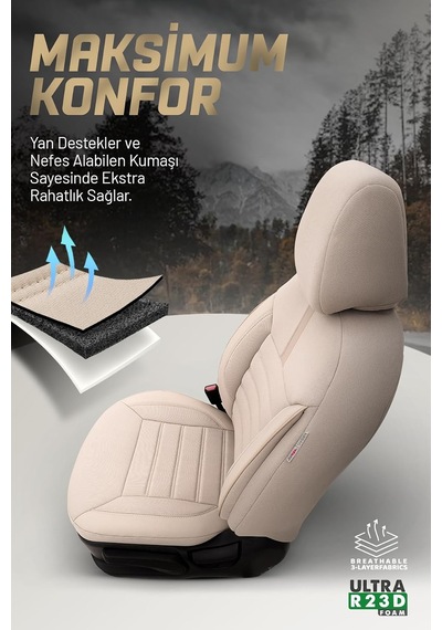 Tr Limited Design Ortopedik Ekstra Destekli Oto Koltuk Kılıfı Tam Set Bej Genel