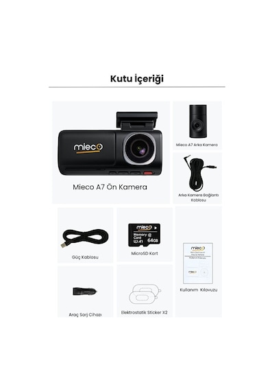 Mieco A7 4k Uhd Wifi Adas 150 Derece Ultra Geniş Açı Gece Görüşü Ön - Arka Araç Kamerası 2025 - Hafıza Kartı Hediyeli
