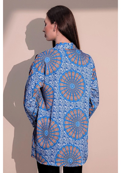 WeShaya Kadın Saks Etnik Desen Yeni Moda Saten Çift Cepli Salaş Kimono Ceket - Tesettüre Uygun Saks WeShaya Kadın Saks Etnik Desen Yeni Moda Saten Çift Cepli Salaş Kimono Ceket - Tesettüre Uygun Saks
