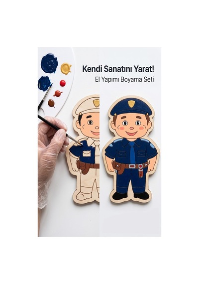 Ahşap Boyama Meslekler 10 Lu 1 Paket 10x15cm Ahşap Boyama 6 Renk Boya Resim Fırçası Etkinlik Çocuk Gelişim Motor Beceri