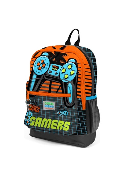Coral High Kids Gri Turuncu Gamer Desenli Dört Bölmeli Okul Sırt Çantası 23746