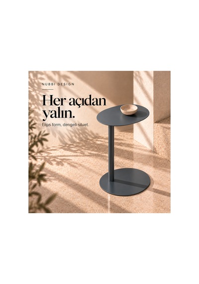 Slate Metal C Sehpa Modern Tasarım Elips Tablalı Minimalist Koltuk Yanı Sehpa Gri - 935314037 Gri