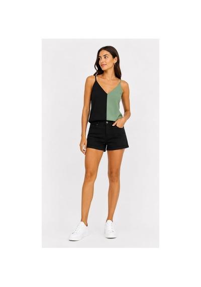Onno Style Women Kolsuz Askılı V Yaka Triko Kadın Bluz Yeşil - Siyah