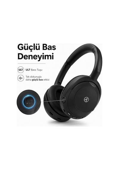 PELL T900 ANC Kablosuz Bluetooth 5.3 Kulak Üstü Kulaklık, Aktif Gürültü Engelleyici Kulaklık - Siyah