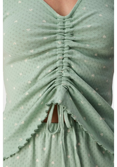 Penti Açık Yeşil Tiny Hearts Pamuklu Pointel Şortlu Pijama Takımı