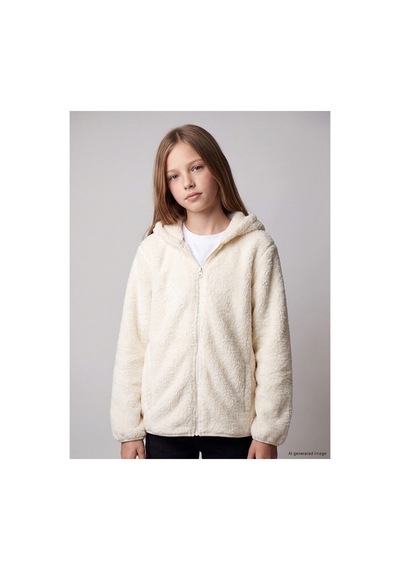 Lc Waikiki Alıta Cıty Farkıyla Lcw Kids Ekru Kapüşonlu Kız Çocuk Pelüş Fermuarlı Sweatshirt Ekru - 926050166 Ekru