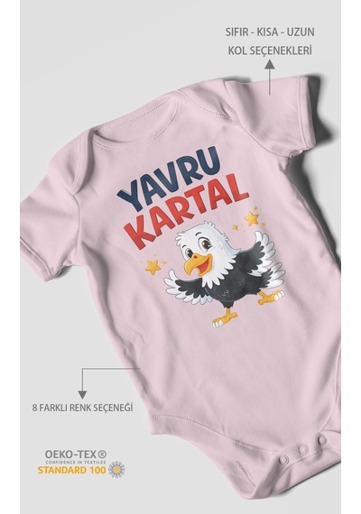 Morivokids Yavru Kartal Kısa Kollu Bebek Body %100 Pamuk Bebe Pembe
