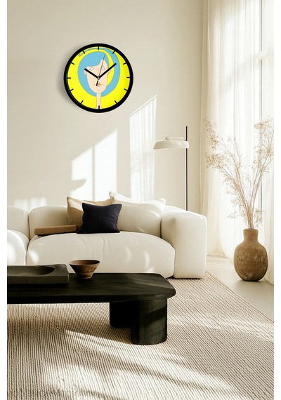 Mavi Saç Modern Duvar Saati - 25cm - Önü Camlı Siyah Kasa - Sessiz Mekanizma-jh0286 Siyah