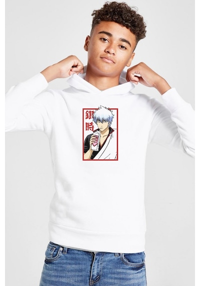 Tshirthane Gintama Anime Gintoki Fruit Juice Beyaz Çocuk 3ip Kapşonlu Sweatshirt 001 Beyaz