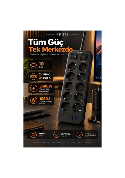 Robeve Fulltech Prıme 10 Lu Akım Korumalı Priz 3680w - 1050j Koruma, 2 Usb-c + 2 Usb-a, 2 Metre Kablolu, 1+1 Bağımsız Aç/kapa Anahtarlı Çoklu Uzatma Prizi Grup Priz 10'lu Priz 2 M Robeve Fulltech Prıme 10 Lu Akım Korumalı Priz 3680w - 1050j Koruma, 2 Usb-c + 2 Usb-a, 2 Metre Kablolu, 1+1 Bağımsız Aç/kapa Anahtarlı Çoklu Uzatma Prizi Grup Priz 10'lu Priz 2 M