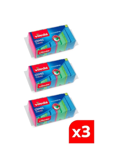 Vileda 4'Lü Çizmez Colors Sünger 3 Paket