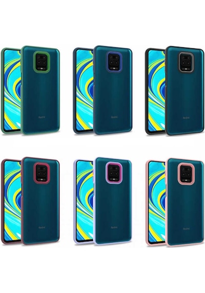 Noktaks - Redmi Note 9s Uyumlu Kılıf Koruyucu Arkası Şeffaf Renkli Kenarlı Flora Kapak - Kırmızı - T22865