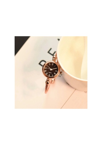 Rose-siyah Ince Bileklik Yuvarlak Vintage&retro Saat Siyah - Rose Gold