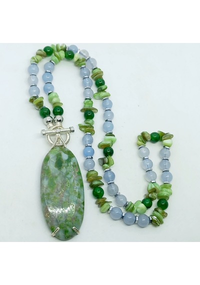 2863 Riyolit Akuamarin Fuchsite Sedef Hematit El Yapımı Kolye 02 - Çağla Yeşili