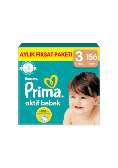 Prima Aktif Bebek 3 Beden Midi Bebek Bezi Aylık Fırsat Paketi 156 Adet