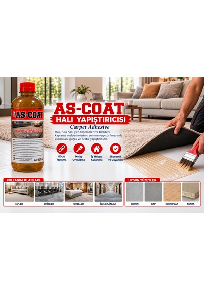 As-coat Halı Yapıştırıcısı 500 Ml Duvardan Duvara Halı Ve Zemin Kaplama Tutkalı