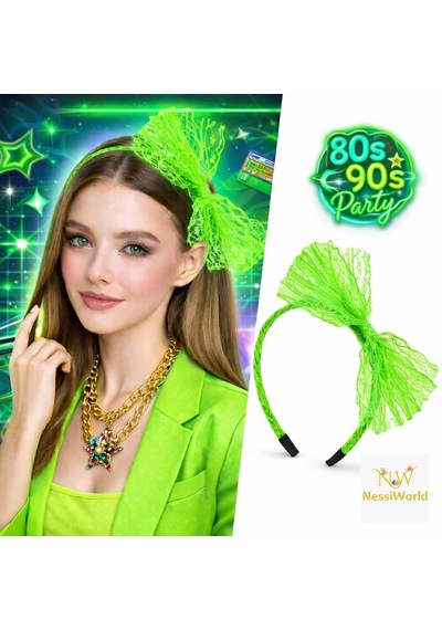 Mey İthalat 80 Ler 90 Lar Neon Yeşil Dantel Taç Fiyonklu