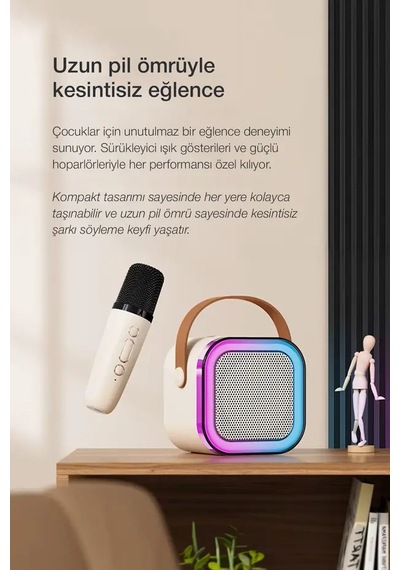 Mini Taşınabilir Karaoke Hoparlör Seti - Kablosuz Mikrofonlu
